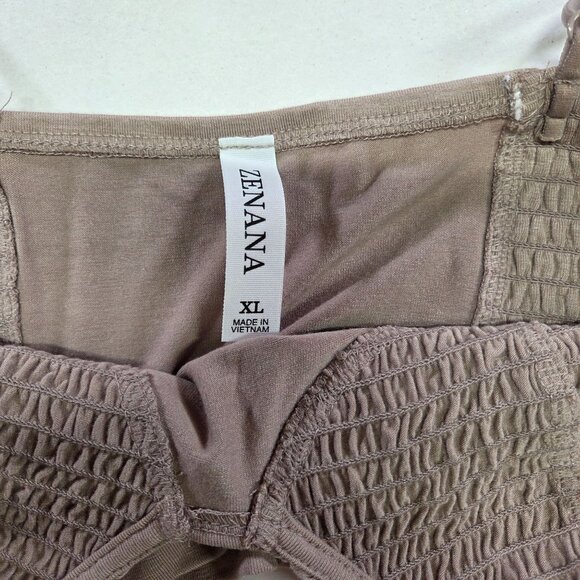 Zenana Smocked Bralette Top Spaghetti Straps Stretchy  Mocha/Taupe Women XL New - Picture 4 of 8